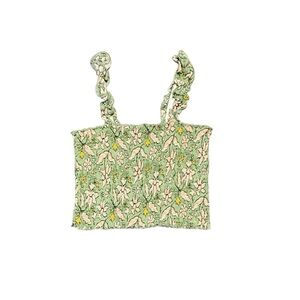 Aerie Green Floral Smocked Crop Top Size Medium